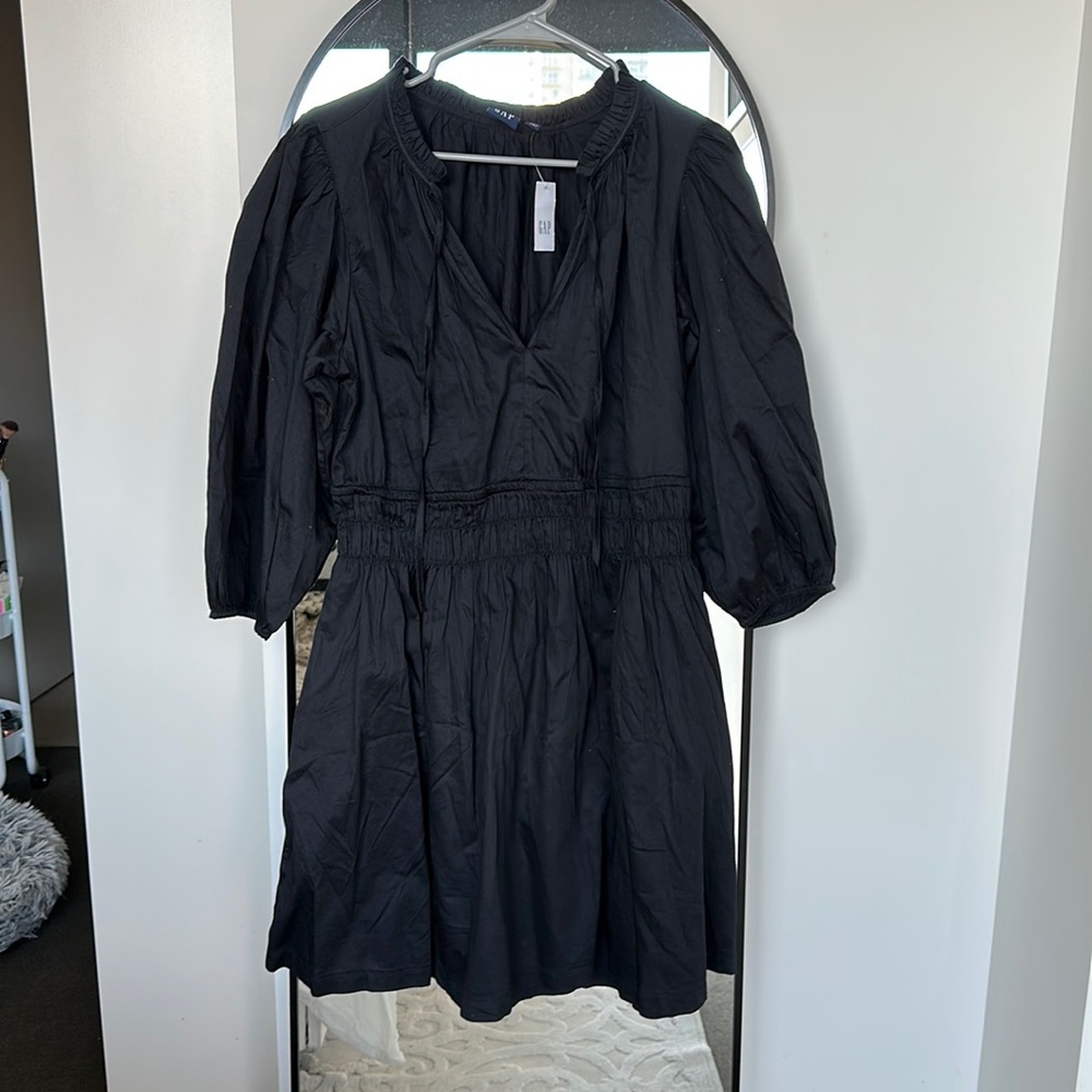 GAP black cotton long sleeve short dress